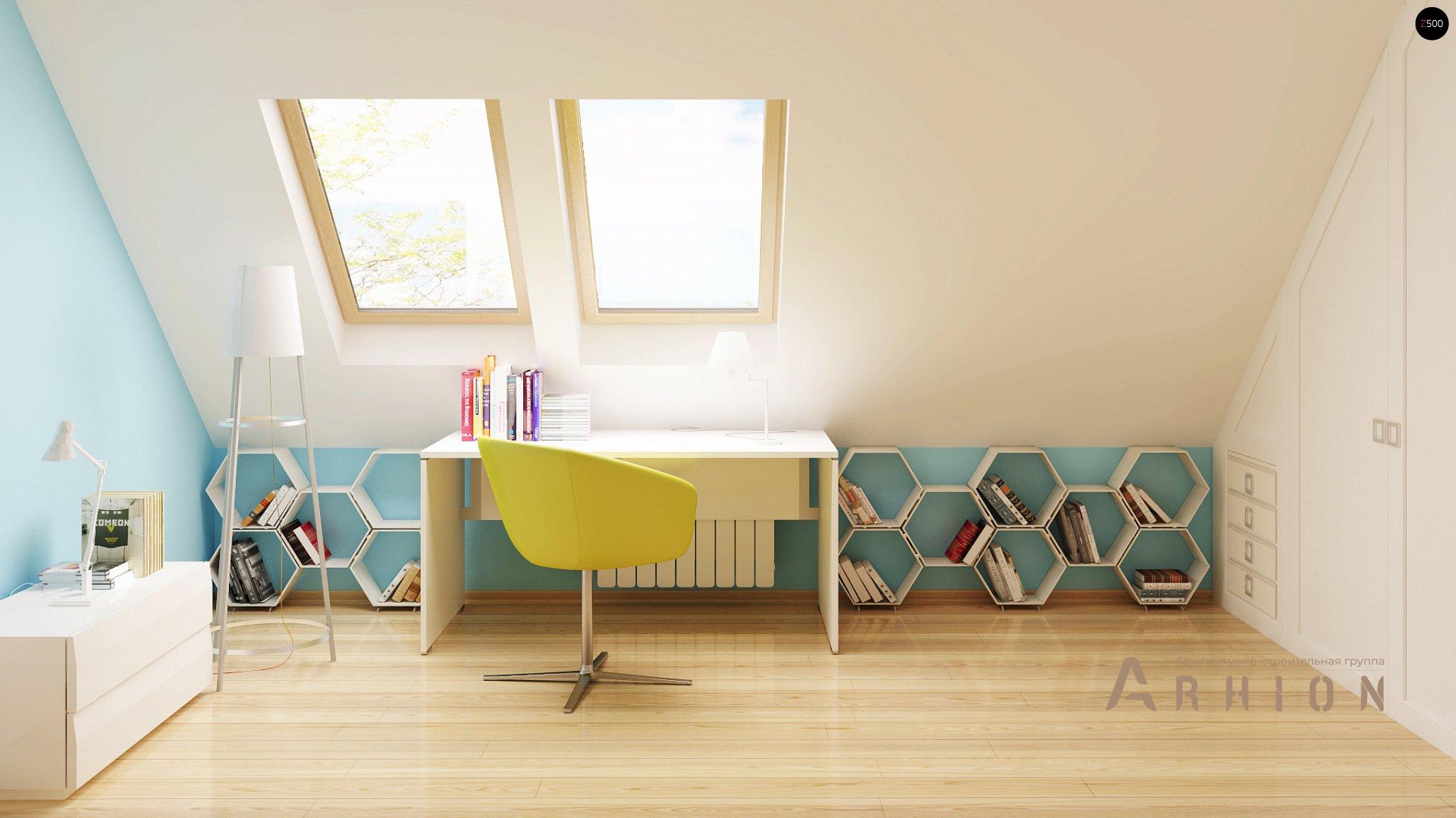 9. Проект одноэтажного дома в европейском стиле с двускатной кровлей, Z40 os, площадью - 142 кв c мансардой